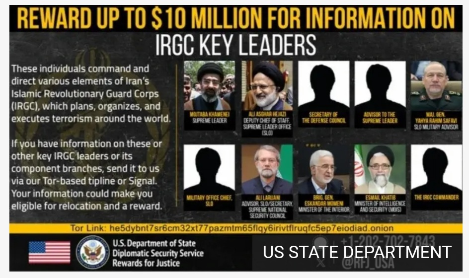 ایرانی قیادت کے بارے میں معلومات دینے پر امریکہ کا ایک کروڑ ڈالر انعام کا اعلان