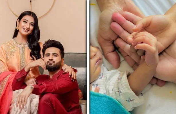 سارہ خان اور فلک شبیر کے ہاں دوسری بیٹی کی پیدائش، ننھی رانیہ فلک کی پہلی جھلک سامنے آگئی